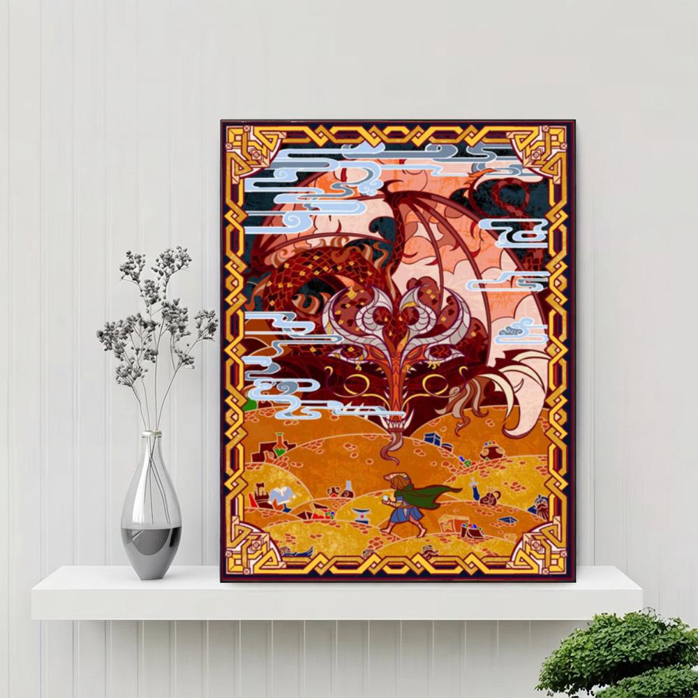 Hobbit Movie Poster 5D Diy Diamond Painting Round Diamond Mosaic Suitable For Beginners Diamond Painting Rhinestones Gift Frameless