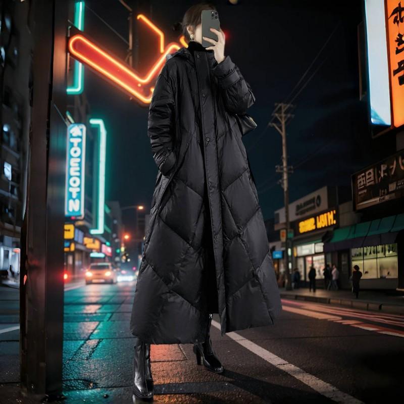 Womens Plus Size Winter Warm Cotton Padded Coat Long Sleeve Loose Fit Mid-Length Outerwear Black Beige