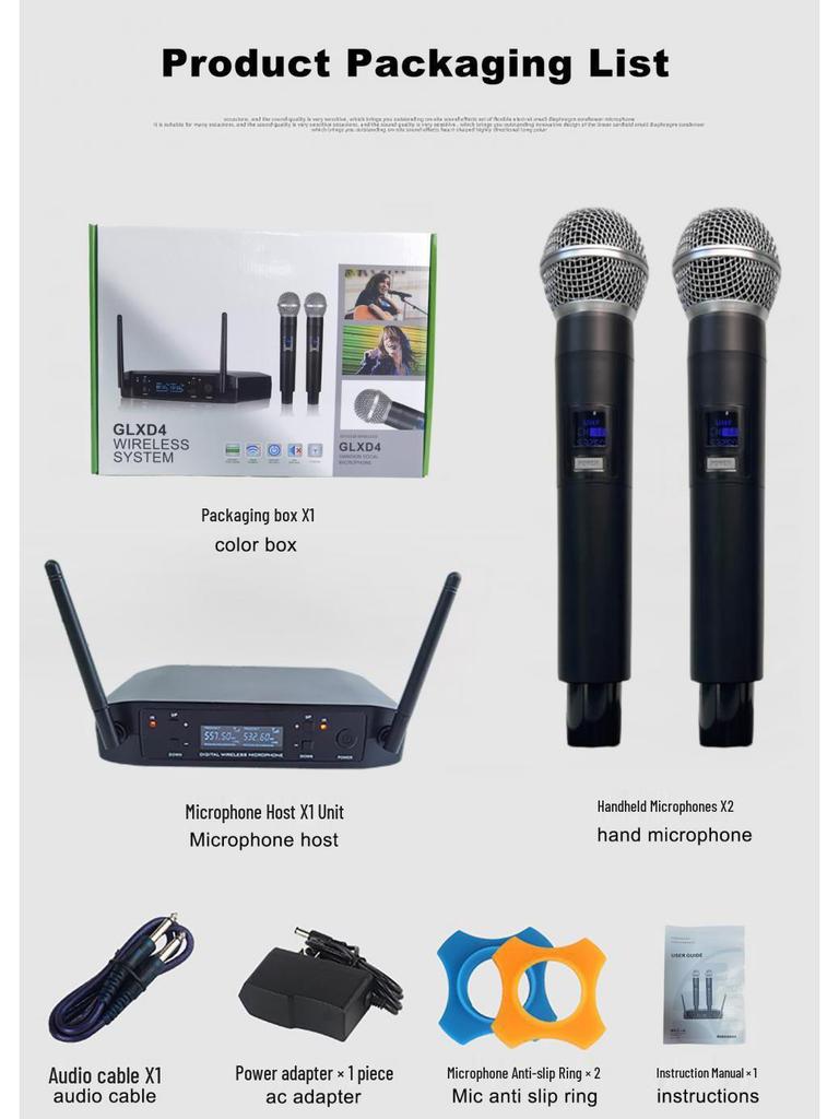 8Recordio GAW-GLXD4 Kabelloses Anti-Feedback Mikrofon Duo für Bühnen-/KTV-Auftritte