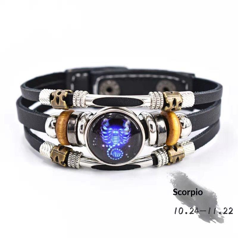 Zwölf Sternbilder Leuchtendes Handgefertigtes Lederarmband Retro Mehrschichtiges Perlenarmband Schmuck Geschenke Für Männer Frauen Paare Scorpio black