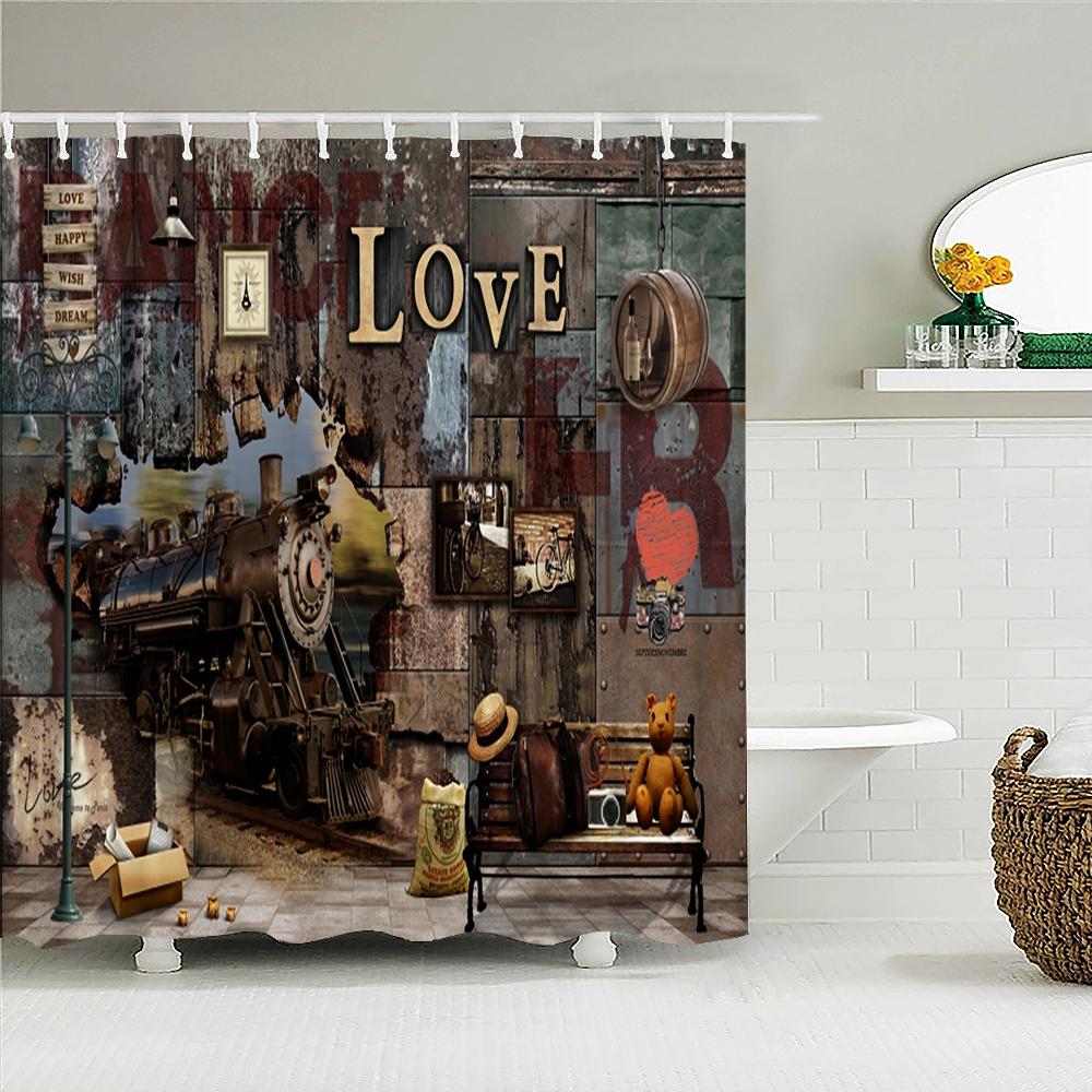 Old Pirate Ship Sea Shower Curtains 3d Printing Bath Curtain With 12 Hooks Bathroom Waterproof Polyester Cloth Bath Screen