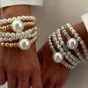 5Pcs/Set Vintage Creativity Punk Metal Imitation Pearl Round Beads Bangles Sets for Women Fashion Accessories Couple Zircon