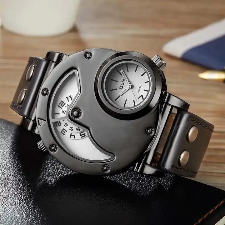 Oulm 9591 Unique Dropshipping Mens Quartz Watch Original Pu Leather Band Water Resist Auto Date Vintage Sports Wristwatch