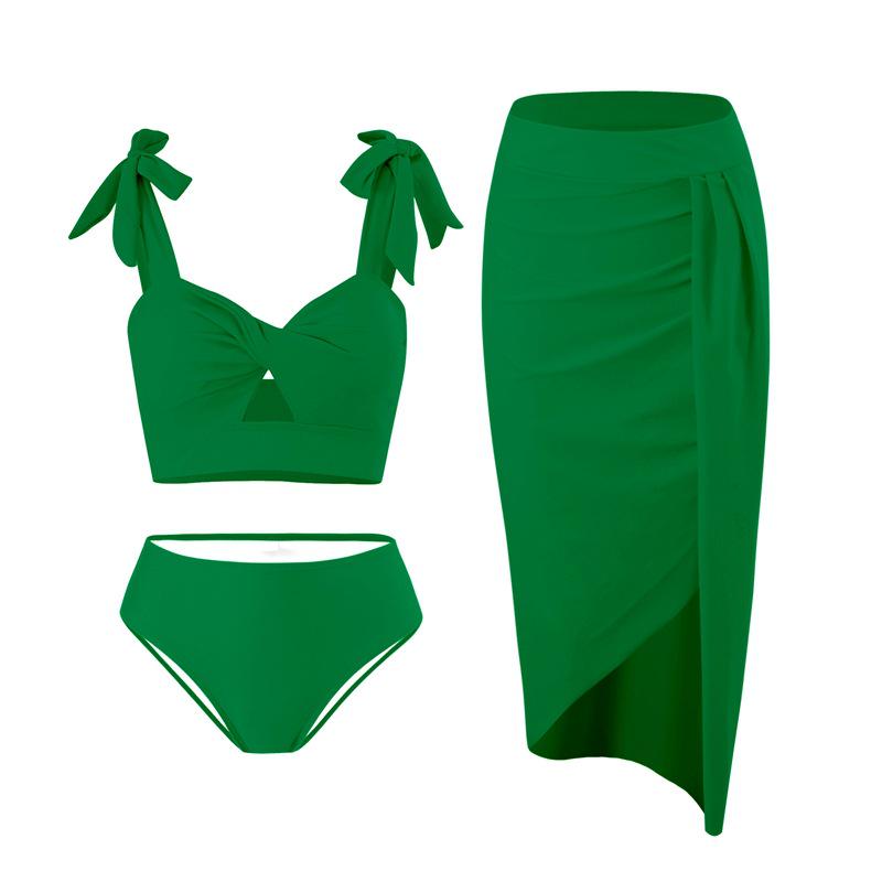 2024 European & American Style Women's Nylon Three-Piece Swimsuit Bikini Set