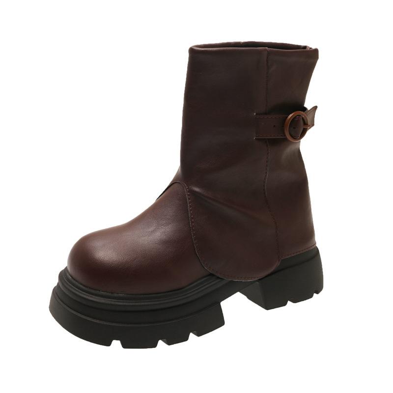 2025 autumn and winter new niche retro thick-soled pleated trouser tube boots heightened short boots versatile casual Martin boots