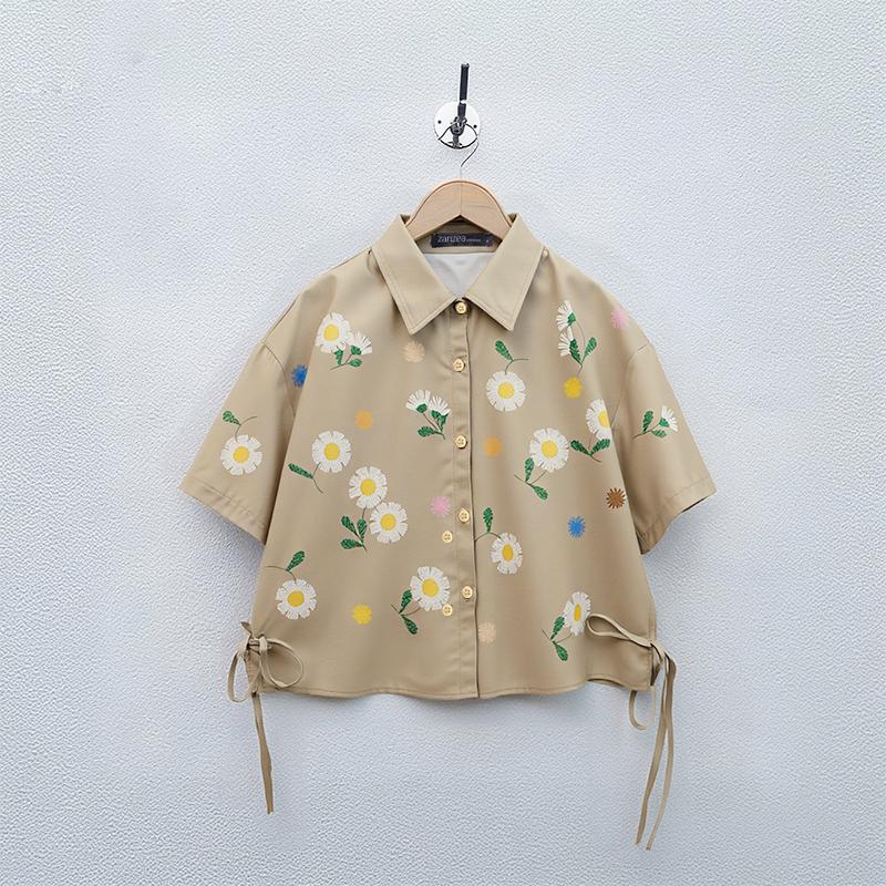 

ZANZEA Женская летняя классическая блузка с цветочным принтом, свободного кроя, с коротким рукавом XL хаки