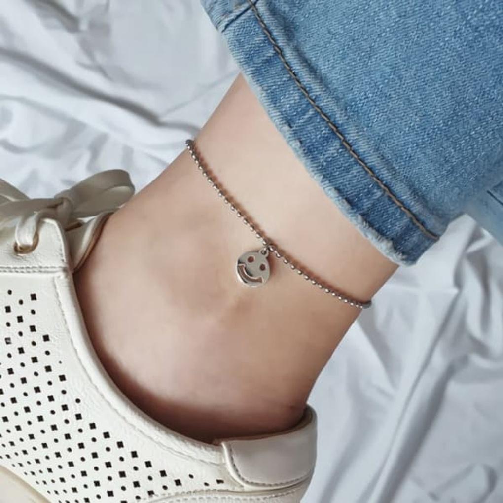 

Women s Daily Surgical Steel Happy Smile Anklet Bracelet Pendant pink gold