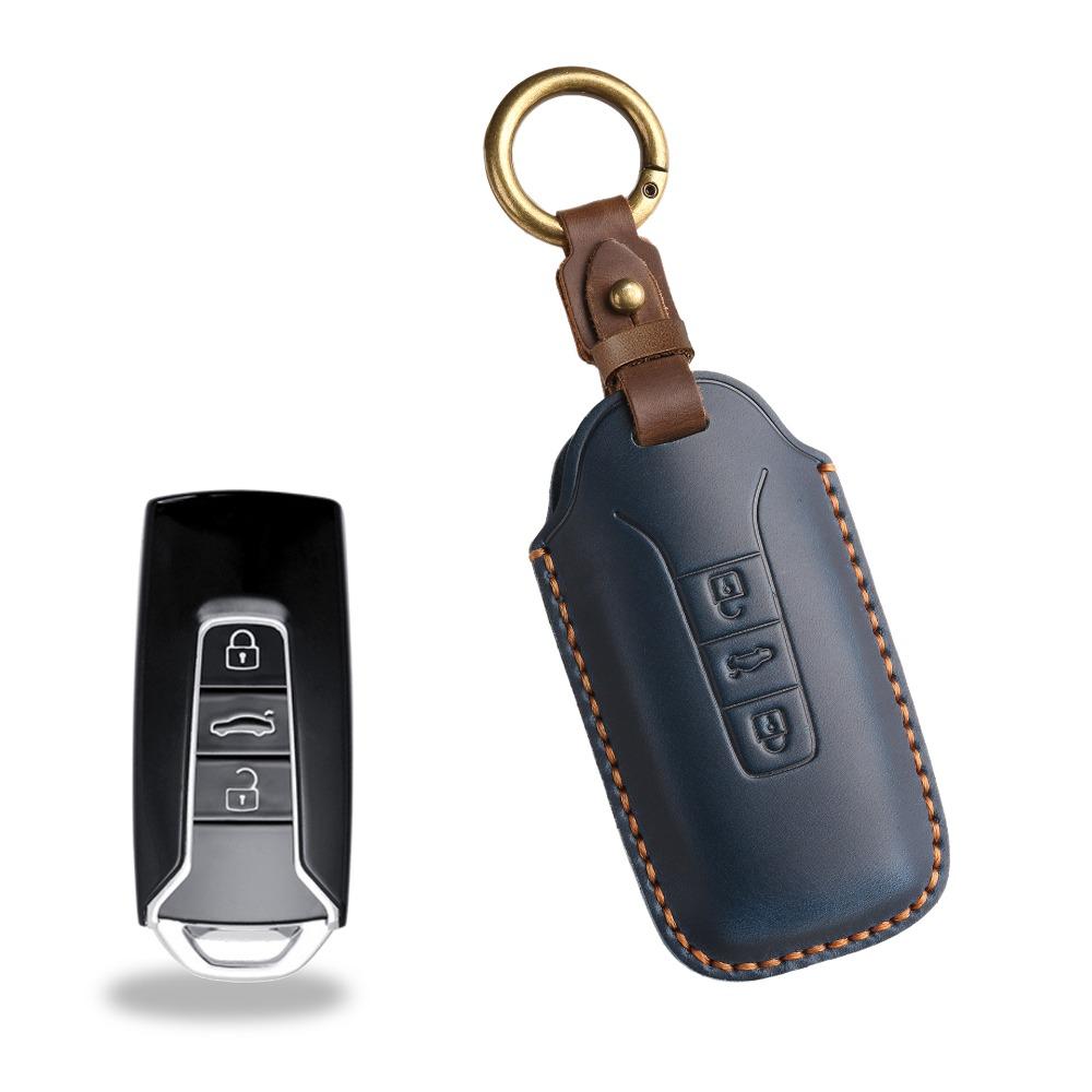 Handmade Leather Vintage Key Cover for VW Touareg with Stitching Custom Key Case