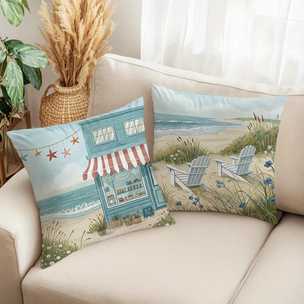 Charming Seaside Retreat Pillow CoversLiving Room Sofa Cushion Cover, Soft and Comfortable, Bedroom Room Decoration
