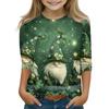 Print Tops For Youth Girls 5-16 Years Round Neck 3/4 Sleeves T-Shirts Trendy Tops Outfit Tees