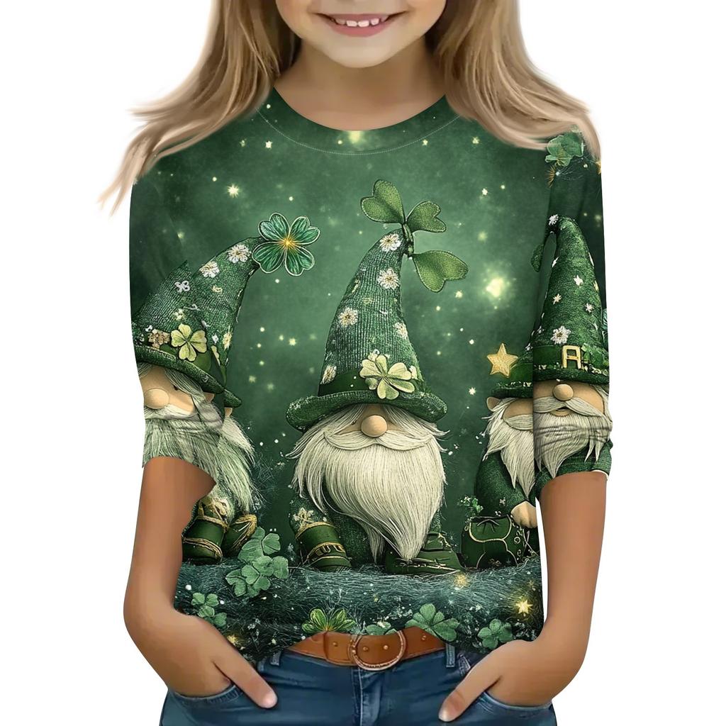 Print Tops For Youth Girls 5-16 Years Round Neck 3/4 Sleeves T-Shirts Trendy Tops Outfit Tees