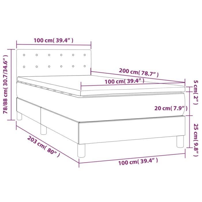 3141528 vidaXL Lit à sommier tapissier avec matelas Gris foncé 100x200 cm