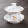 150ml Ceramic Hand-painted Tea Cup Non Hot White Porcelain Sancai Tea Bowl Underglaze Color Covered Bowl Drinking Utensils