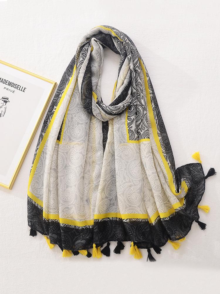 Summer Elegant Women Silk Scarf Beach Wrap Shawls Sweet Tassel Print Mujer Lady Sunscreen Bandana Hijab Bohemian Scarve Pareo
