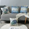Spring New Printed Pillow Linen Sofa Pillow Case Letter Marine Life Blue Pillow Case