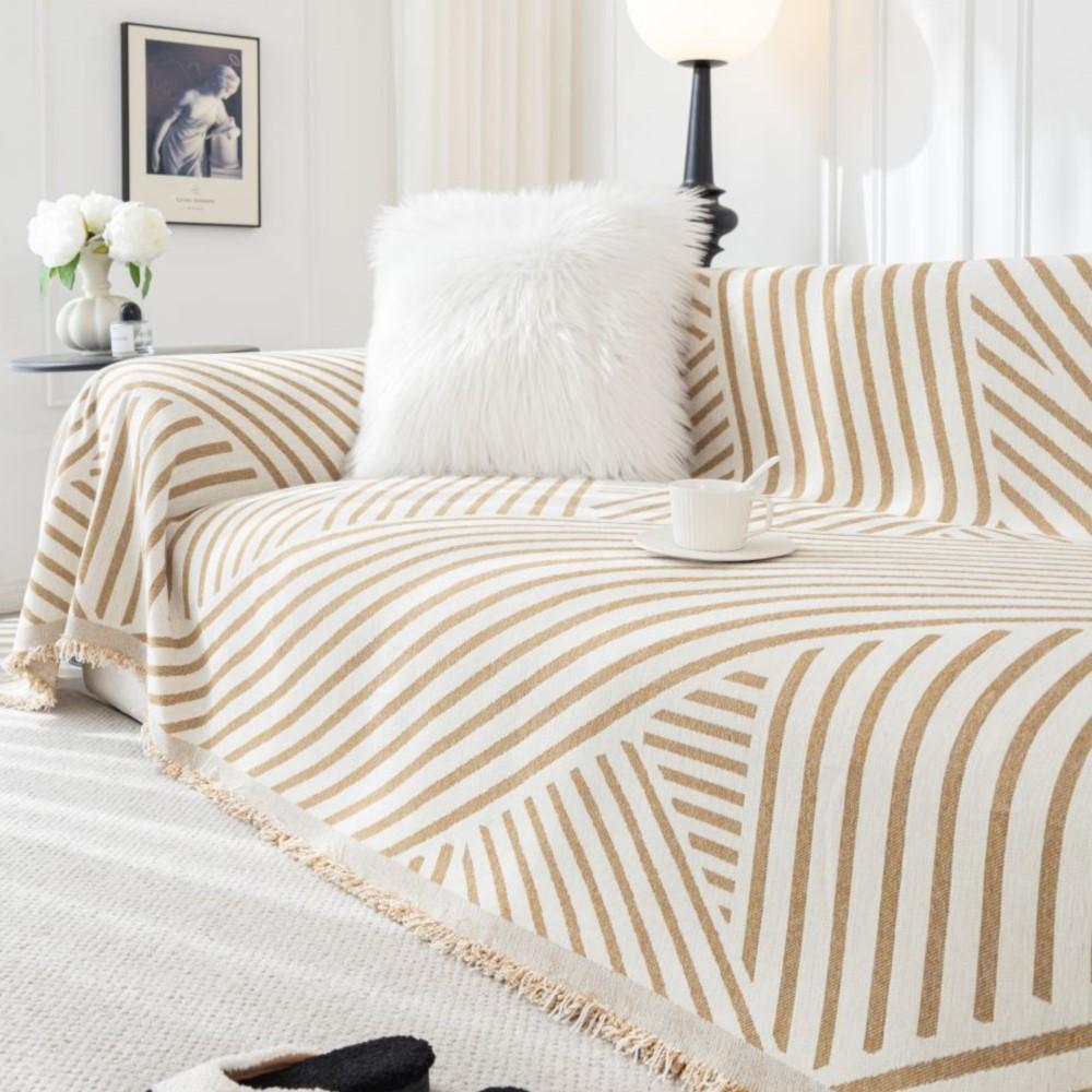 Linienbedruckter Sofabezug, Handtuch, neues Sofakissen, faules Einteiler für vier Jahreszeiten, universeller Chenille-Schwarz-Weiß-Deckenteppich