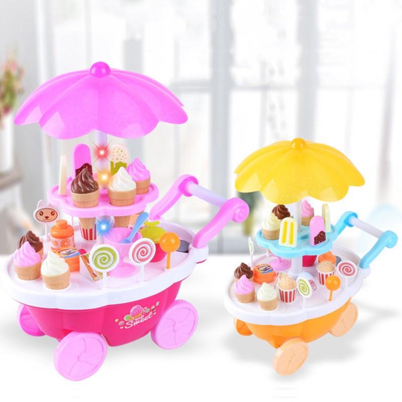 Premium 39pcs Kids Cake Food Ice Cream Cart Shop Toy Pretend Play Set With Music