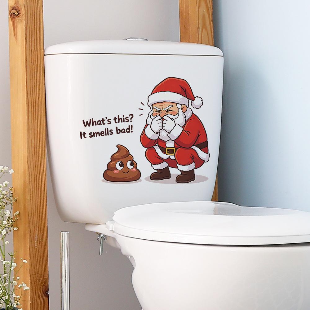 Funny Santa Covering Nose Toilet Sticker Bathroom Decal Self Adhesive Wall Decor Christmas