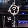 Creative Diamond Bowknot Car Pendant Cute Crystal Tassels Chain Rearview Mirror Ornament Pearl Rhinestone Car Accessories Women