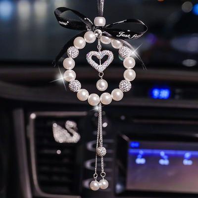 Ciondolo Auto Fiocco Diamante Creativo Nappe di Cristallo Carine Catena Ornamento Specchietto Retrovisore Accessori Auto Strass Perla Donna