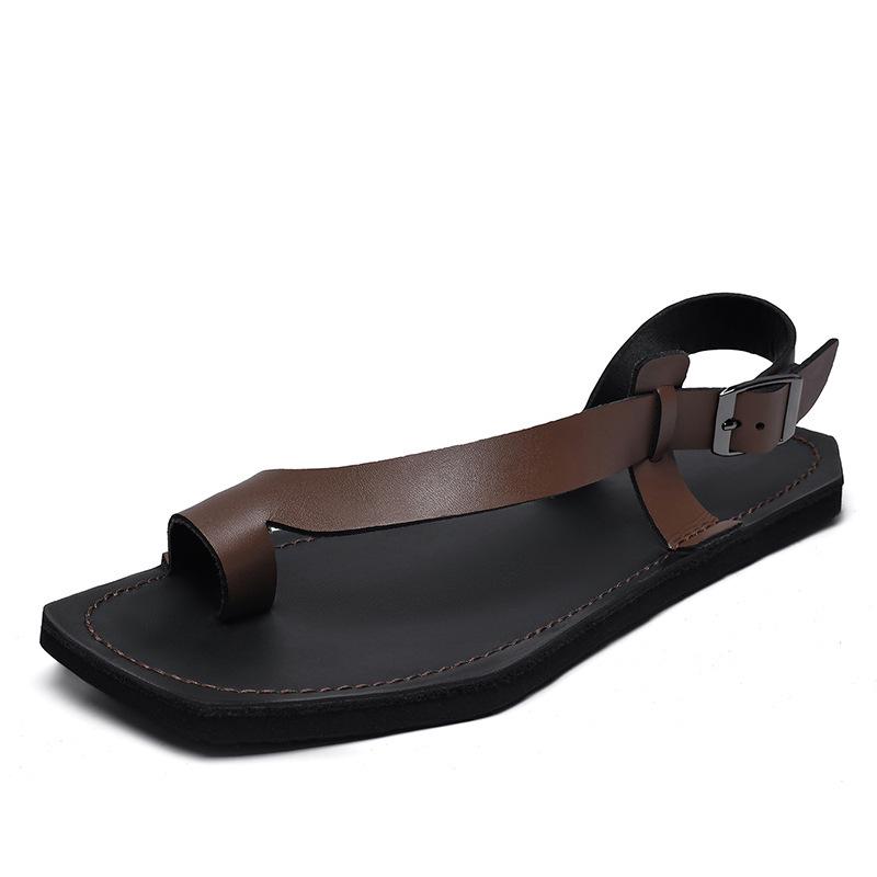 European Style Men's Large Size Thong Sandals with Buckle, Available in Sizes up to 47