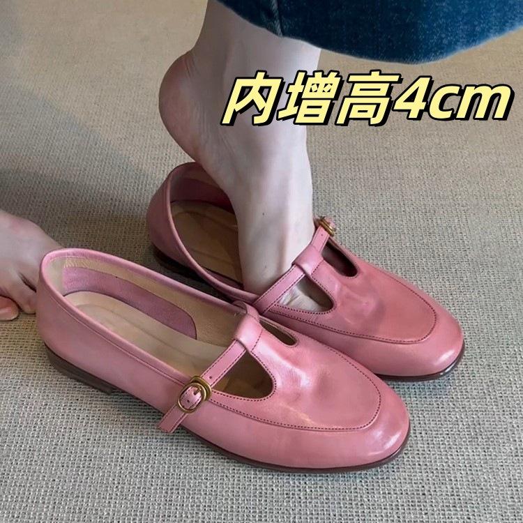 Sheepskin Version~ Leather Loafers Women's Low Heel Inner Height Increase One Pedal T-button Small Leather Shoes Retro Comfortable Single Shoes Women
