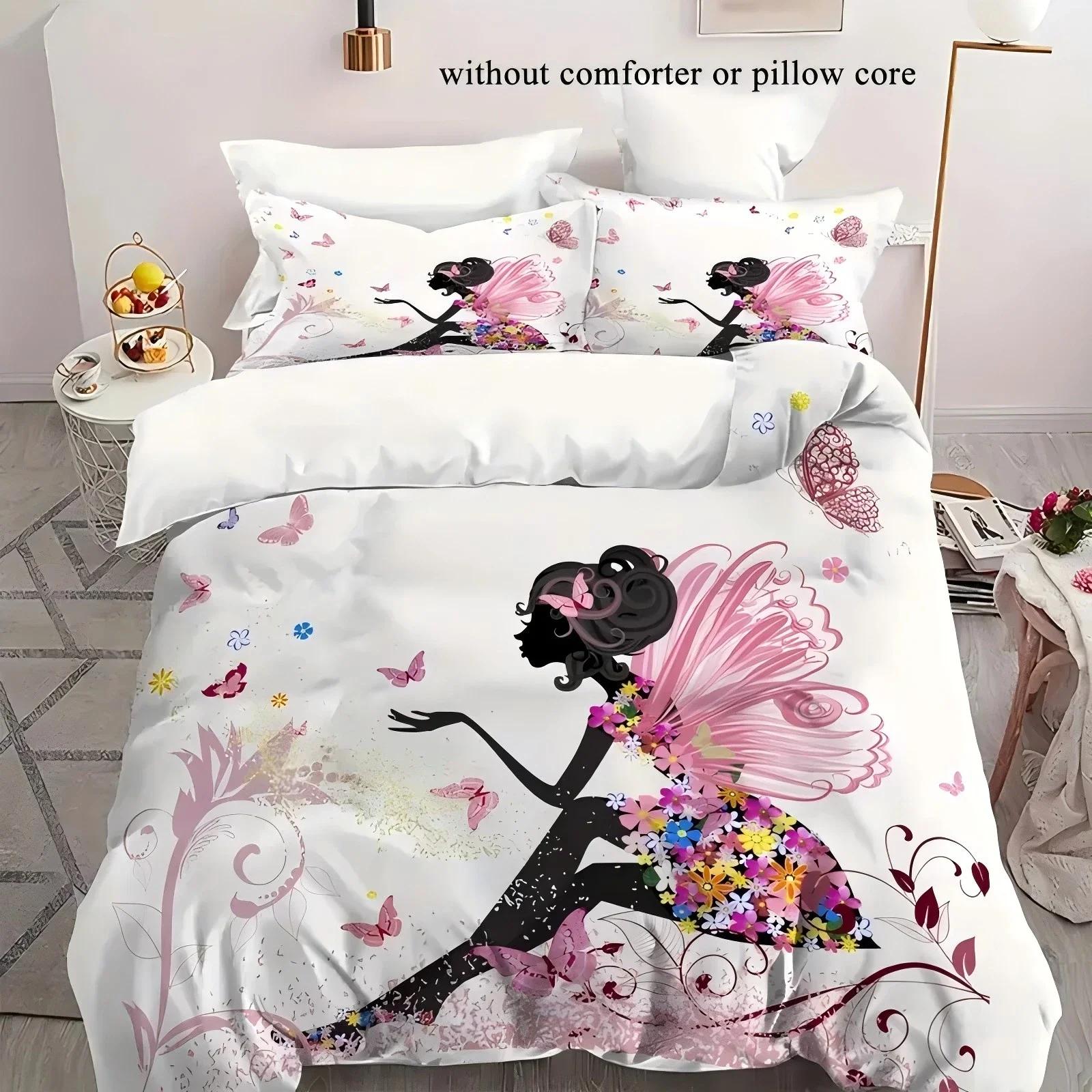 

Butterfly Fairy 3D Printed Bedding Set - Elegant Soft Duvet Cover with Pillowcases Cute Home Textiles Simple Quilt Cover Design EU Twin(135x200cm)