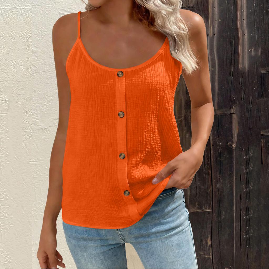 Women's Fashionable Loose-Fit Button-Down Round-Neck Adjustable Strap Tank Top