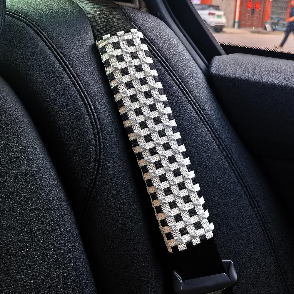Plaid Car Seatbelt Shoulder Pad: High-Grade, Anti-Wear Fabric Protector for Vehicle Interior