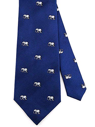 COLORATA African Elephant Necktie (145 x 8.5cm / Deep Blue / Small Pattern / 100% Silk / Jacquard Weave) Animal Elephant/Animal Gift