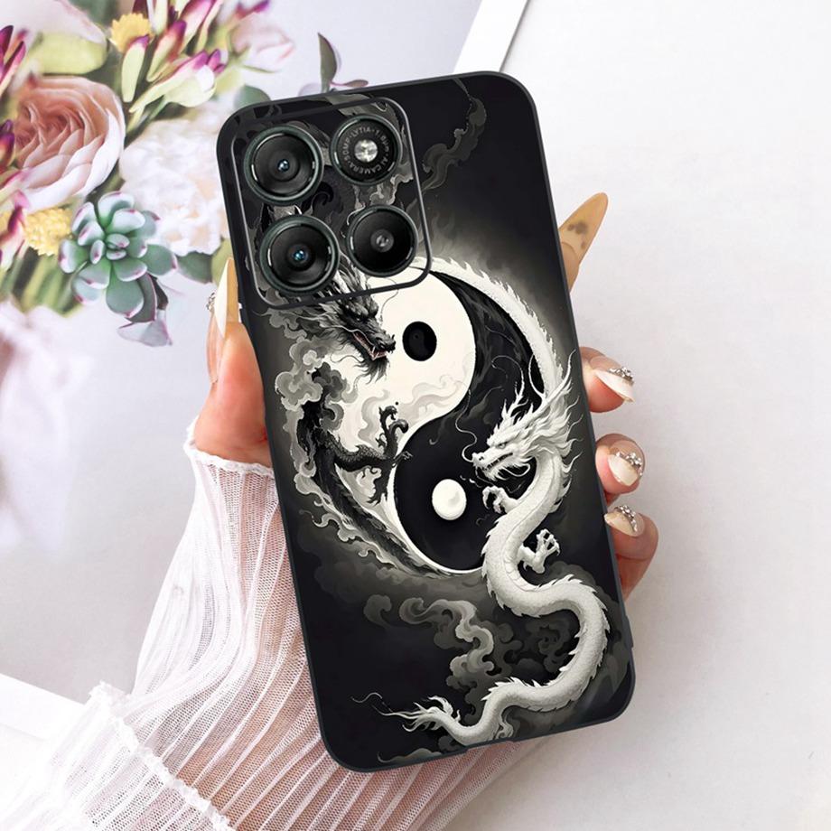 Etui do Motorola Moto G17 Power G15 Power MotoG15 Miękki Czarny Silikonowy Pokrowiec Malowanie Kwiatowe Motyl Smok Kot Funda