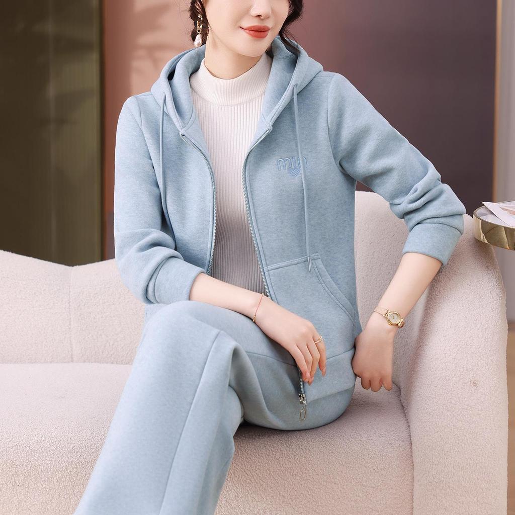 Brand Autumn/Winter Women's Plus Velvet Fashionable Hoodie Two-Piece Sportswear Suit