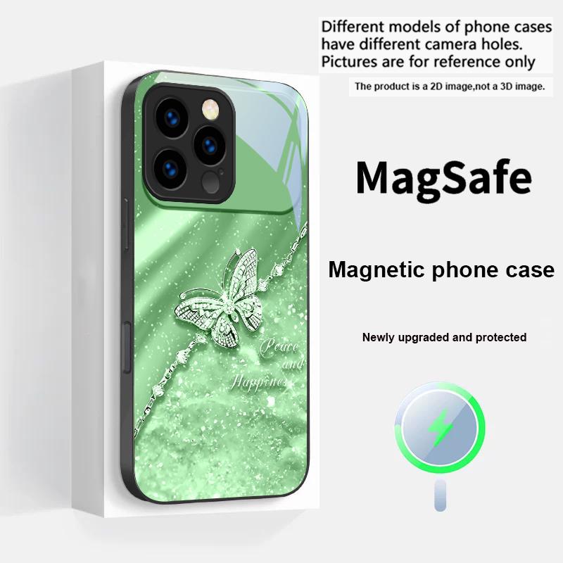 An elegant blue butterfly For iPhone 17 Pro Max 16 E 15 14 13 Plus 12 mini 11 17 Air XR Xs Max 7 Plus Magsafe Glass Phone Case