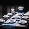 Fuyu Ceramics 56-Piece Blue & White Linglong Dinnerware Set