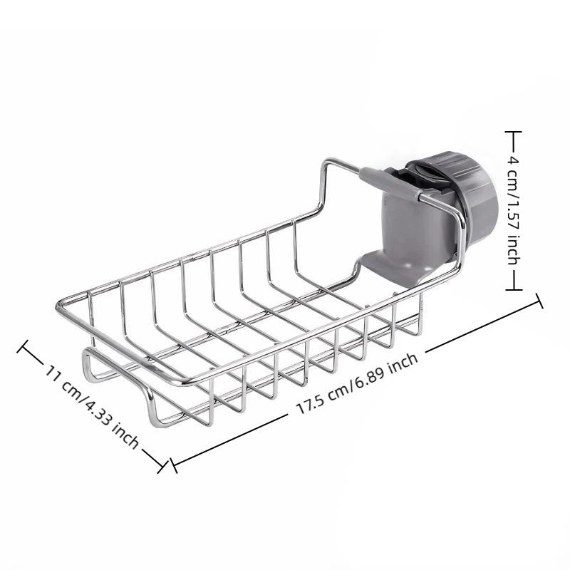 Drill Free Stainless Steel Kitchen Sink Drain Rack Large Capacity Sponge Soap Storage Holder for Small Bathroom Sink Organization