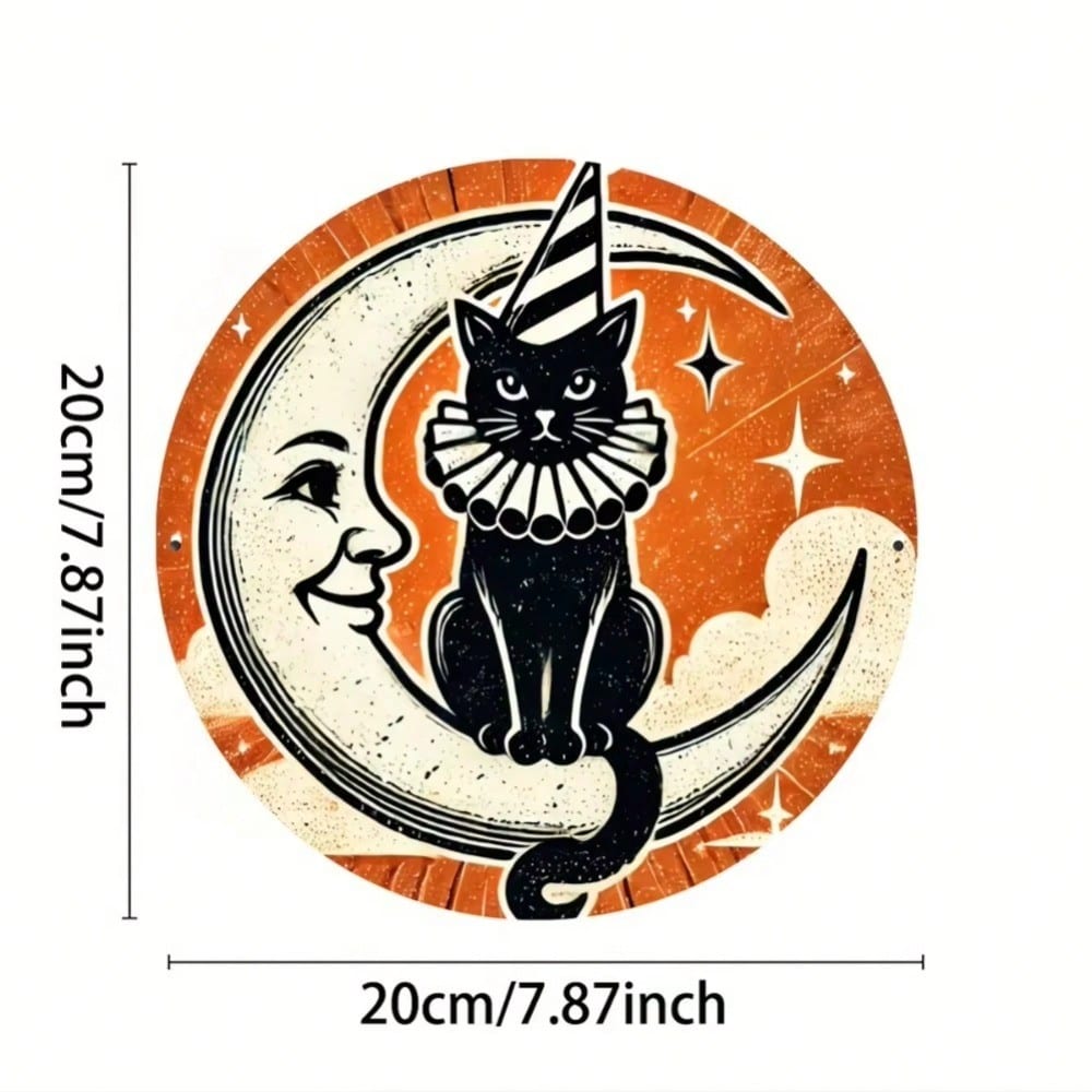Vintage Cat Moon Halloween Metal Tin Sign Wall Art Decor