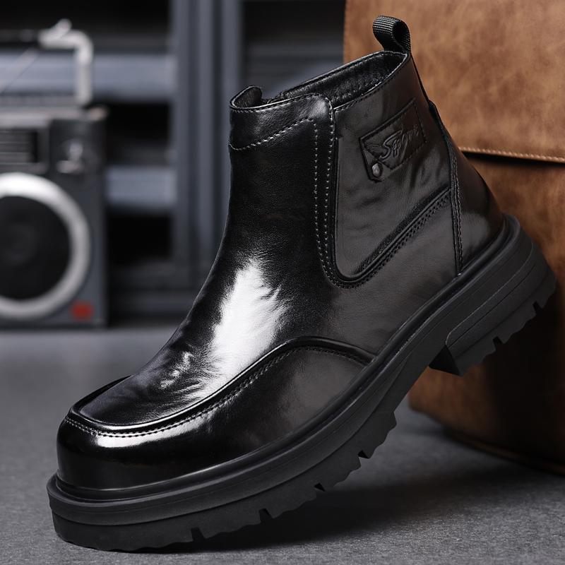 Fashion Men Winter Plush Snow Boots Men's Classic Retro Chelsea Boots Mens Fashion Leather Ankle Boots Men British Style Short Shoes