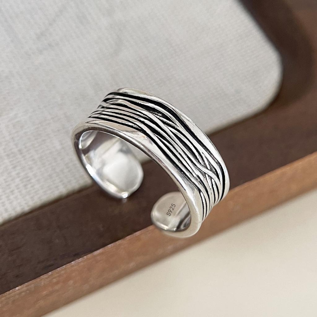 BF CLUB 925 Sterling Rings for Women Simple Geometric Handmade Irregular Retro Vintage Wide Strip Ring Allergy For Birthday Gift