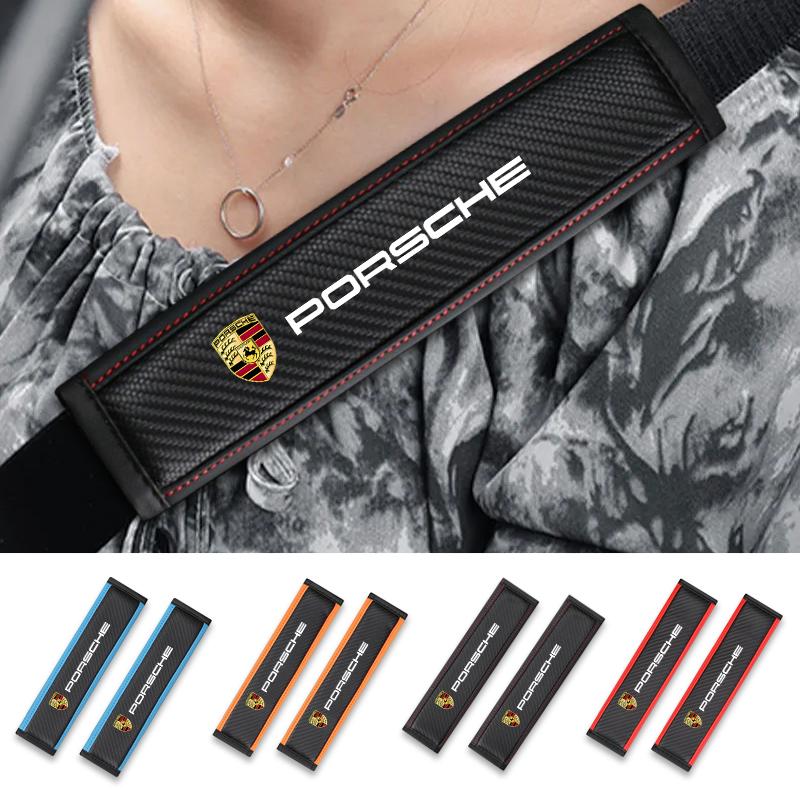 Car Carbon Fibre Seat Belt Shoulder Protector Cover Pad For Porsche Panamera Cayenne Taycan 911 718 Macan Carrera-GT 928 944 968
