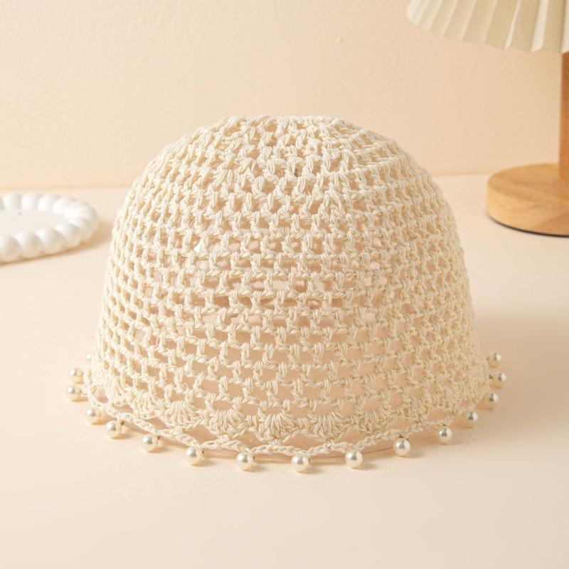 Meier Sun hat handmade knitted open top hat sequin pearl knit beanie абрикосовый