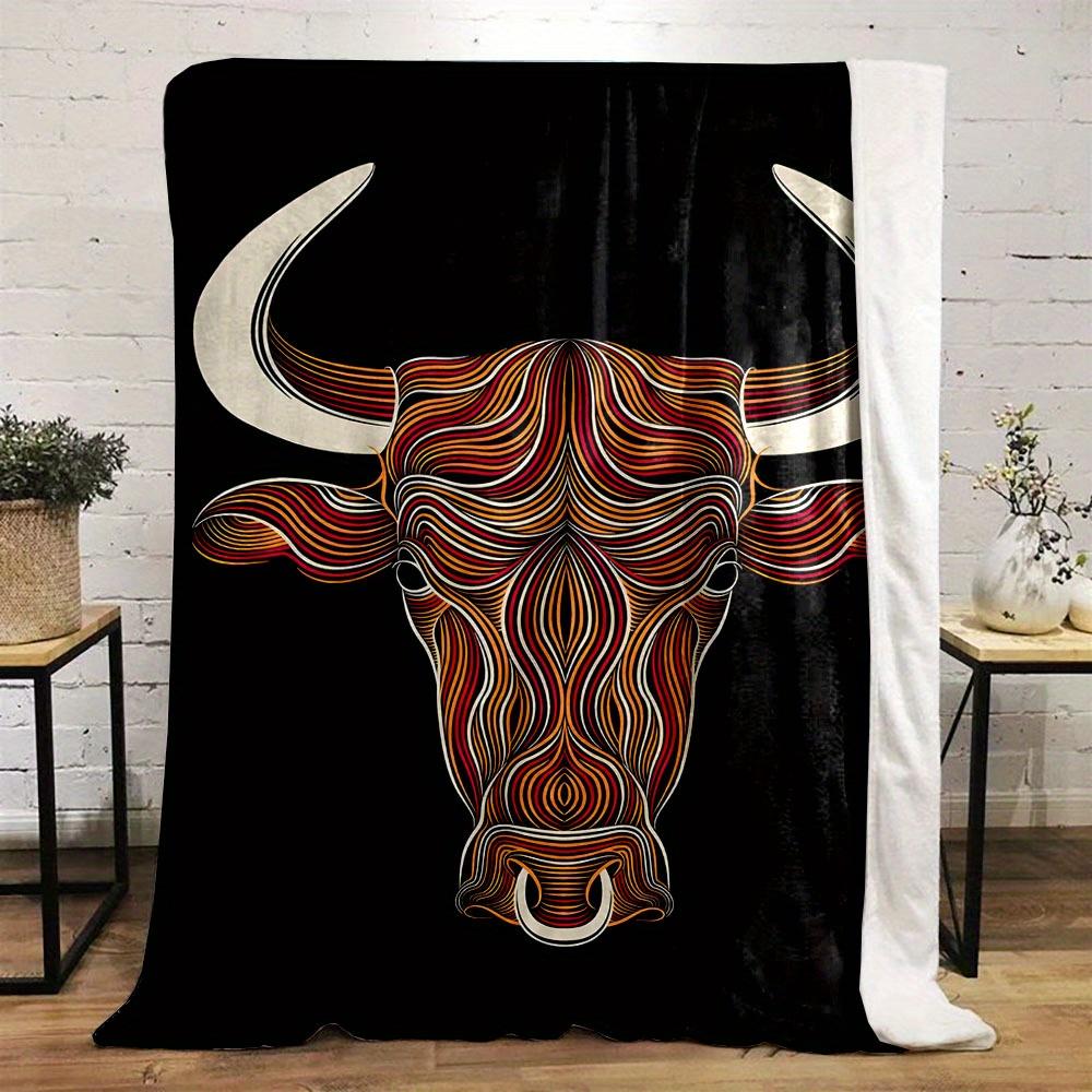 Contemporary Mixed Color Bull Flannel printed blanket suitable for all seasons suitable for living room office sofa and travel