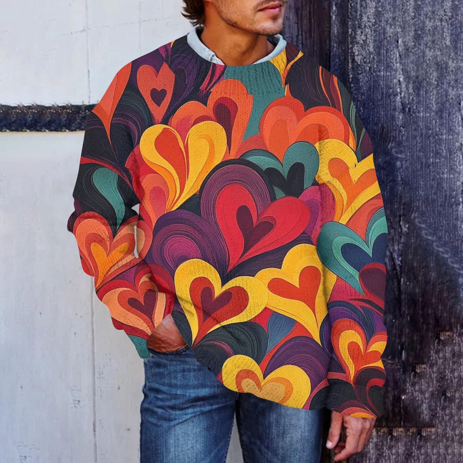 

Мужской принтованный искусственный свитер, толстовка с круглым вырезом, свободный топ с длинными рукавами XL оранжевый