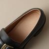 Fashion Women's New Spring and Autumn Round Head Genuine Leather Retro Mid Heel Large Metal Belt Buckle Oxford Single Shoes