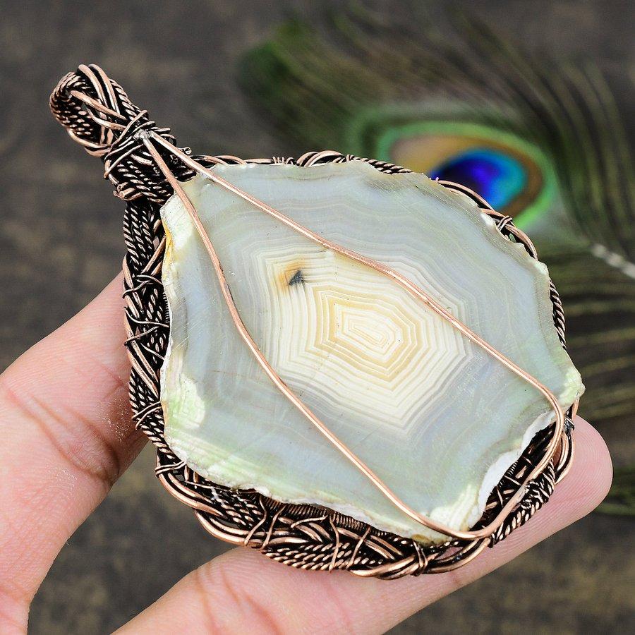 Natural Aqua Botswana Druzy Gemstone Copper Wire Wrap Gift Pendant 3.70 l5S88