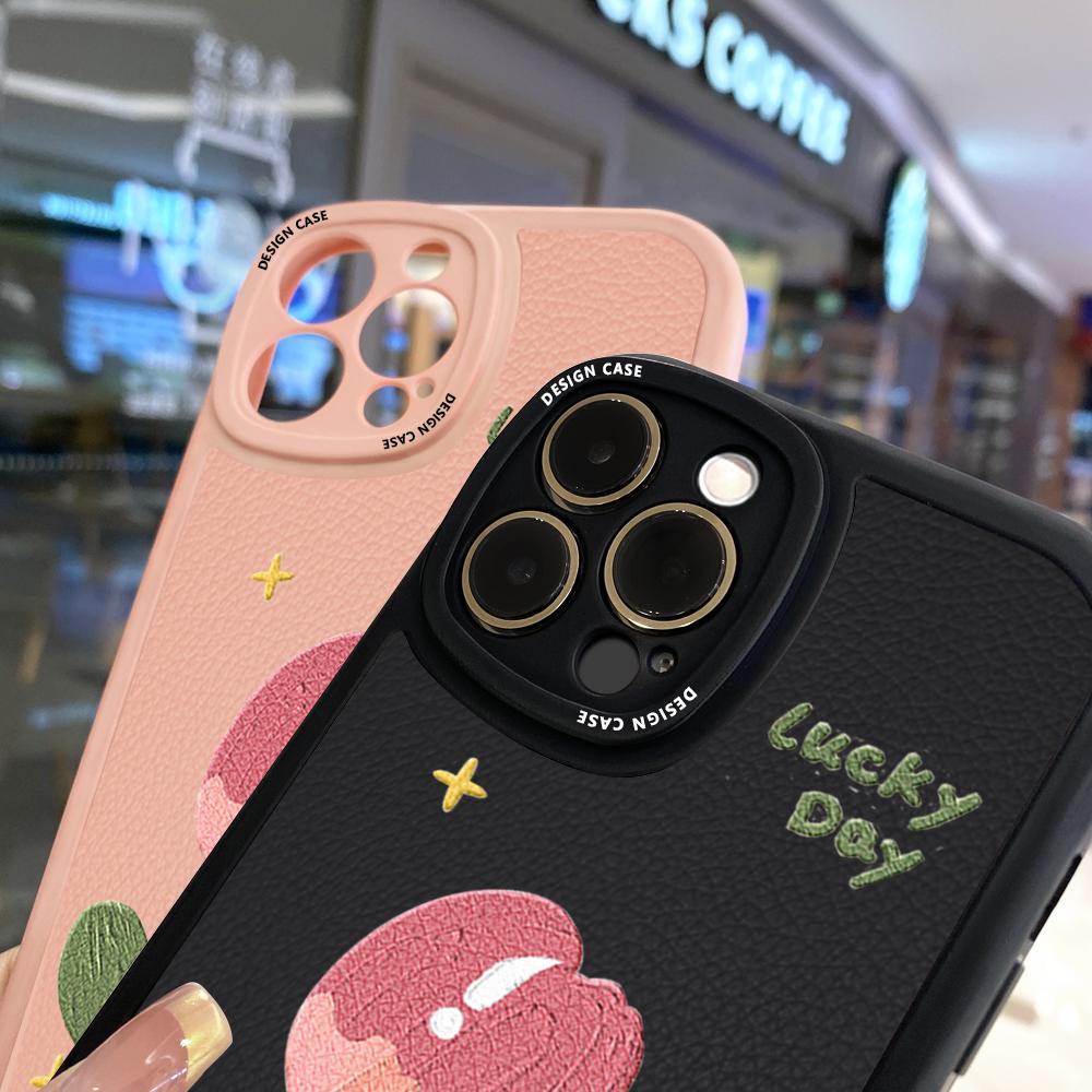 Slim Skin Feeling Cartoon Pink Flower Soft Silicone PU Leather Cover Phone Case for iPhone Samsung Huawei Honor Xiaomi Redmi OPPO Realme Vivo