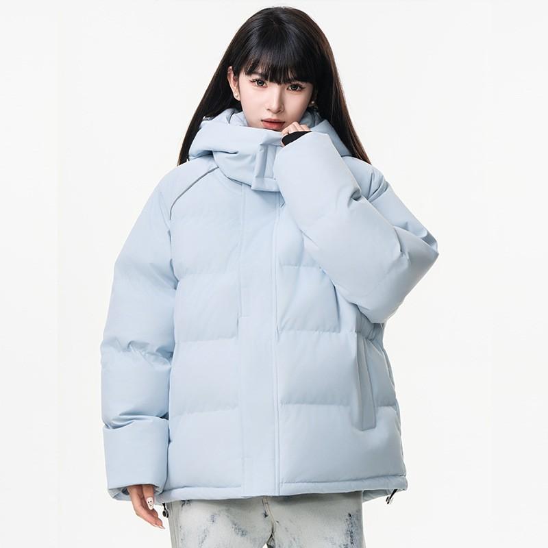 Winter Thick Warm Hooded Cotton Coat Loose Couple Style Solid Color Waterproof Jacket Men