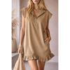 Women's Sleeveless Utility Pocket Dress V-Neck Zip Front A-Line Flowy Midi