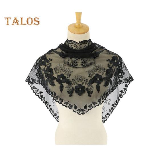 Eșarfă triunghiulară dantelă șal din satin eșarfă cu broderie goală model de flori șal de protecție solară pentru plajă ținută zilnică pentru femei