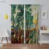 Floral Landscape Oil Painting Printed Curtains Machine Washable Rod Pocket Bedroom Living Room Kitchen Decorative Curtains 2PCS