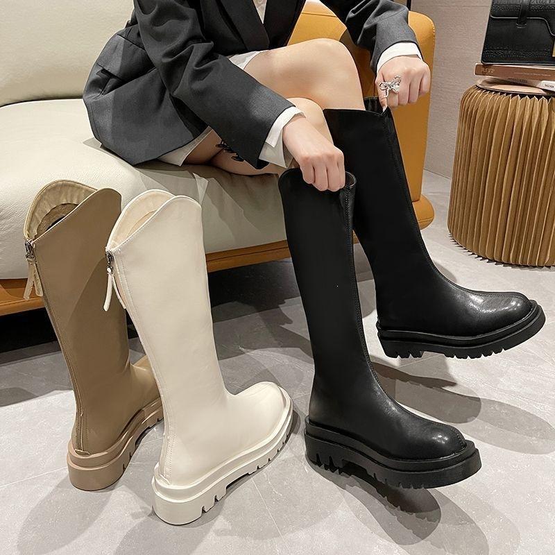 Thick legs sister gospel V-mouth long boots cover meat and look thin thick-soled heightening high boots new knight boots